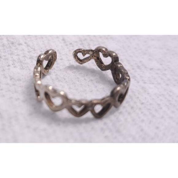 New Old Stock Toe or Finger Open Size Ring Sterling Silver Plated Hearts Tarnish - Picture 6 of 9